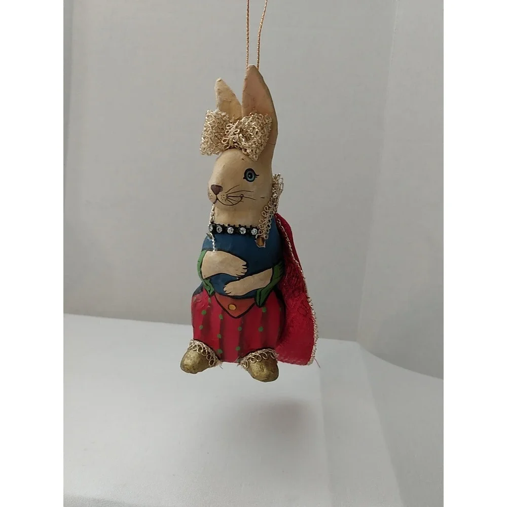 VTG Paper Mache Rabbit Hand Painted Christmas Tree Ornament Holiday decor